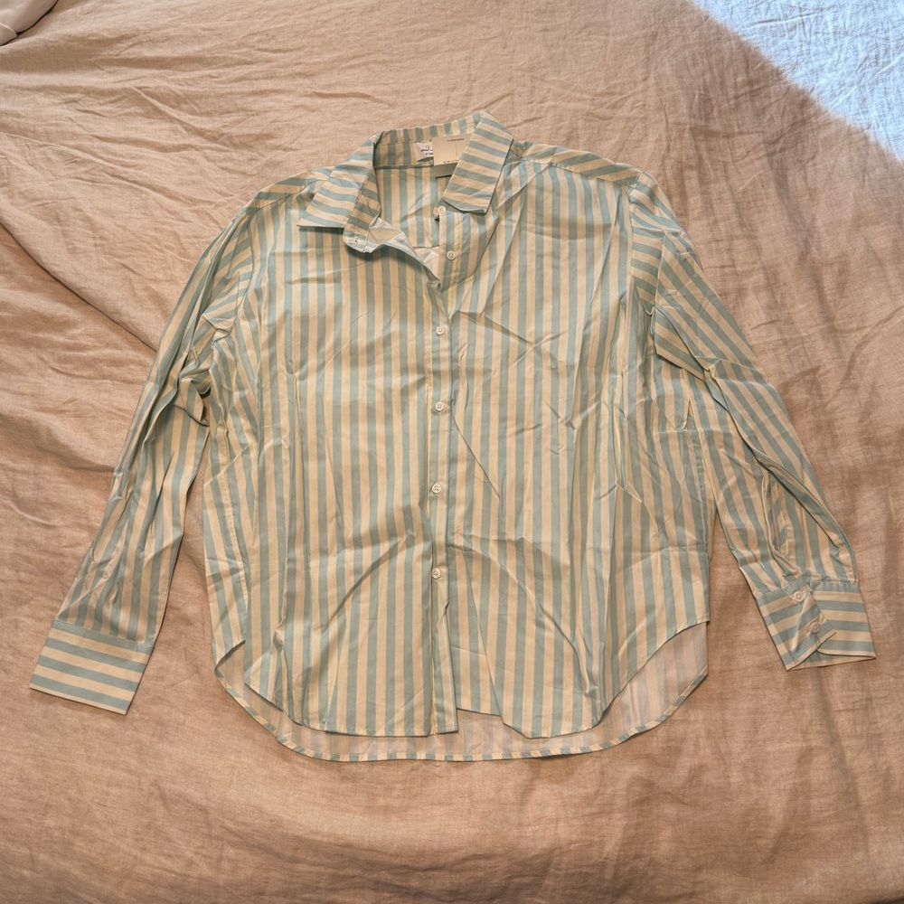 jilly box Striped Button Down Shirt for Women blue cream